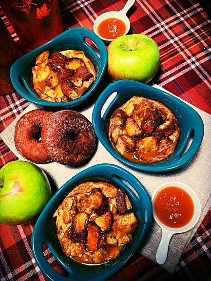 Apple Cider Donut Bread Pudding with Salted Caramel Sauce