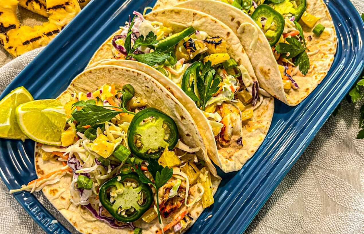Super Quick Summer Time Hits: Grilled Shrimp Tacos with Grilled Pineapple & Jalapeno Slaw